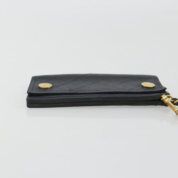 CHANEL Matelasse Chain Wallet Leather Black Gold CC Auth 186602A