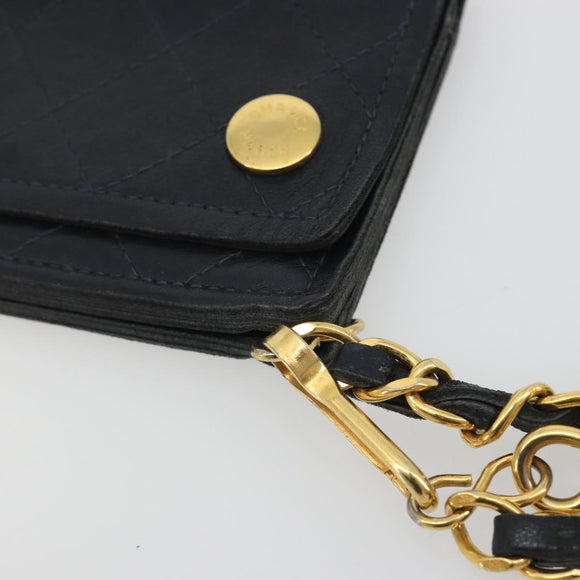 CHANEL Matelasse Chain Wallet Leather Black Gold CC Auth 186602A