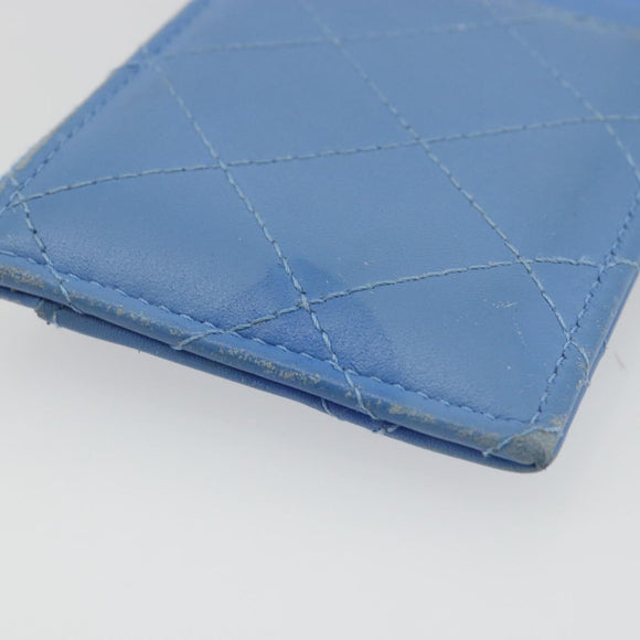 CHANEL Matelasse Coin Purse Leather Light Blue Silver CC Auth 186603