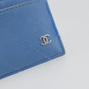 CHANEL Matelasse Coin Purse Leather Light Blue Silver CC Auth 186603-17