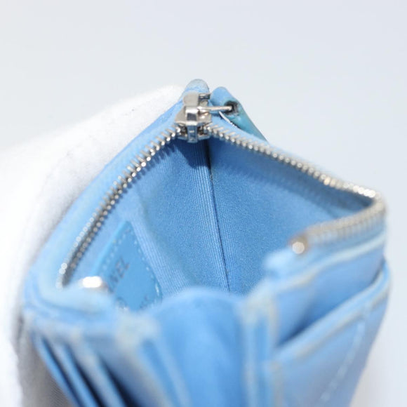 CHANEL Matelasse Coin Purse Leather Light Blue Silver CC Auth 186603