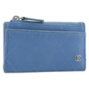 CHANEL Matelasse Coin Purse Leather Light Blue Silver CC Auth 186603-1