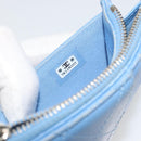 CHANEL Matelasse Coin Purse Leather Light Blue Silver CC Auth 186603-12