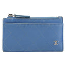 CHANEL Matelasse Coin Purse Leather Light Blue Silver CC Auth 186603-13