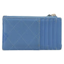 CHANEL Matelasse Coin Purse Leather Light Blue Silver CC Auth 186603-2