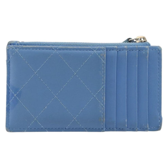 CHANEL Matelasse Coin Purse Leather Light Blue Silver CC Auth 186603