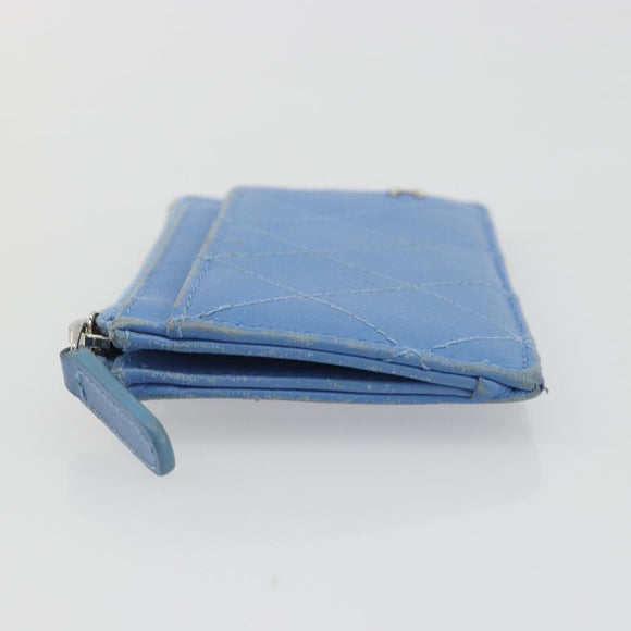 CHANEL Matelasse Coin Purse Leather Light Blue Silver CC Auth 186603