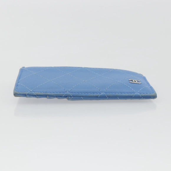 CHANEL Matelasse Coin Purse Leather Light Blue Silver CC Auth 186603