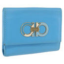 Salvatore Ferragamo Gancini Trifold Wallet Leather Light Blue Gold Auth 186604-1