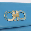Salvatore Ferragamo Gancini Trifold Wallet Leather Light Blue Gold Auth 186604-17