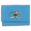 Salvatore Ferragamo Gancini Trifold Wallet Leather Light Blue Gold Auth 186604-13