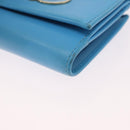 Salvatore Ferragamo Gancini Trifold Wallet Leather Light Blue Gold Auth 186604-14