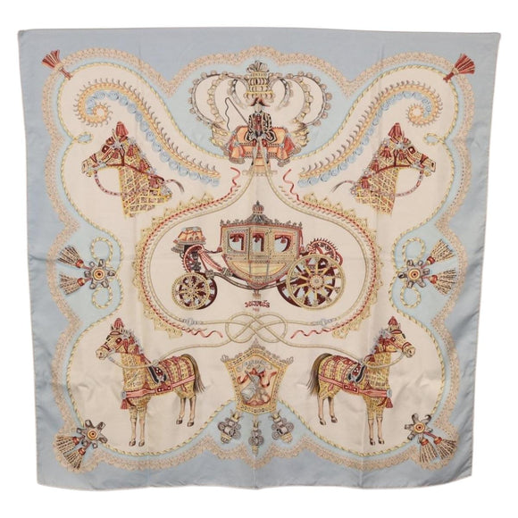 HERMES Carre 90 Scarf ""Paperoles"" Silk Light Blue Auth 186608