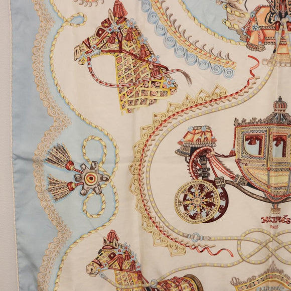 HERMES Carre 90 Scarf ""Paperoles"" Silk Light Blue Auth 186608