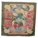 HERMES Carre 90 Scarf ""ART des STEPPES"" Silk Khaki Auth 186609-12