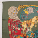 HERMES Carre 90 Scarf ""ART des STEPPES"" Silk Khaki Auth 186609-2
