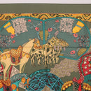 HERMES Carre 90 Scarf ""ART des STEPPES"" Silk Khaki Auth 186609-3
