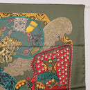 HERMES Carre 90 Scarf ""ART des STEPPES"" Silk Khaki Auth 186609-4