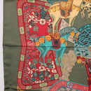 HERMES Carre 90 Scarf ""ART des STEPPES"" Silk Khaki Auth 186609-5