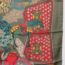 HERMES Carre 90 Scarf ""ART des STEPPES"" Silk Khaki Auth 186609-7