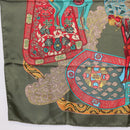 HERMES Carre 90 Scarf ""ART des STEPPES"" Silk Khaki Auth 186609-8