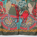 HERMES Carre 90 Scarf ""ART des STEPPES"" Silk Khaki Auth 186609-9