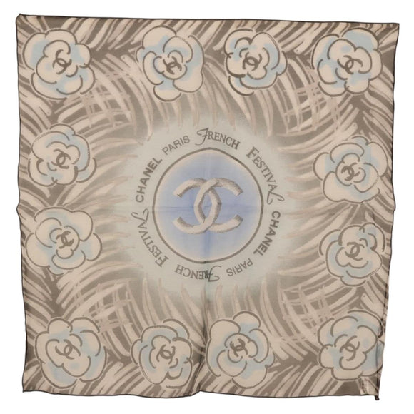 CHANEL Scarf Silk Gray CC Auth 186611A