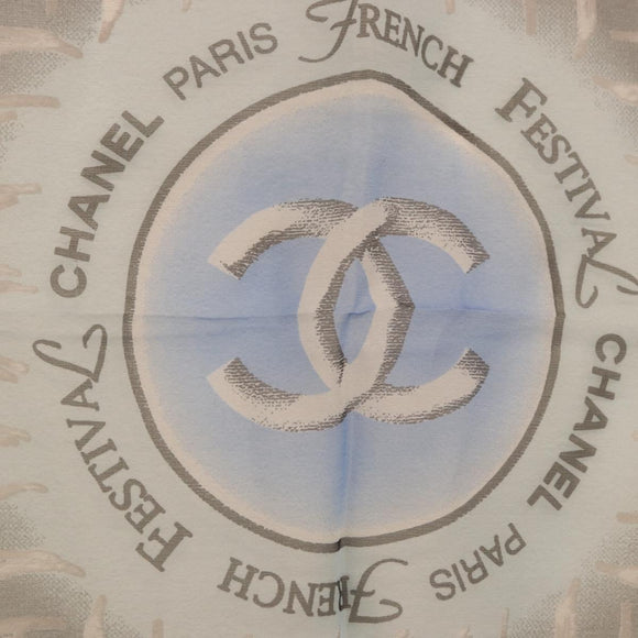 CHANEL Scarf Silk Gray CC Auth 186611A