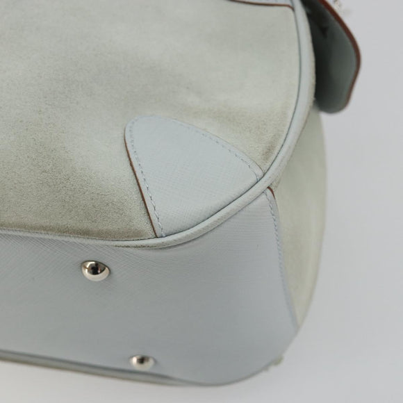 Salvatore Ferragamo Gancini Hand Bag Leather Suede Light Blue Silver Auth 186612