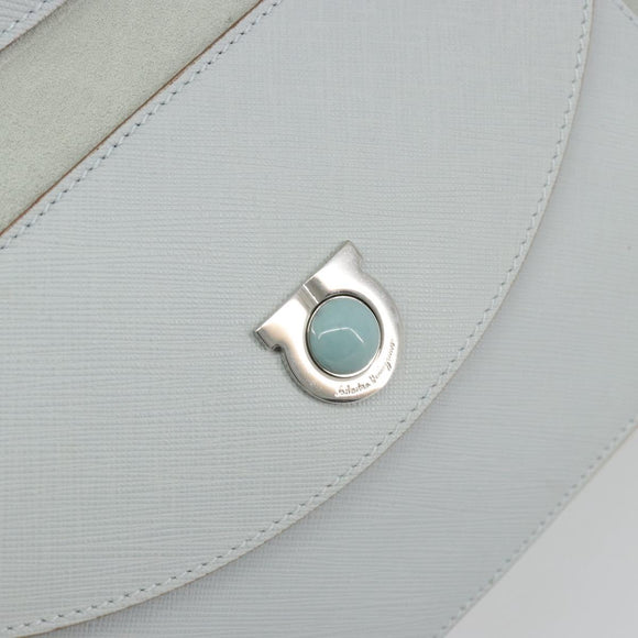 Salvatore Ferragamo Gancini Hand Bag Leather Suede Light Blue Silver Auth 186612