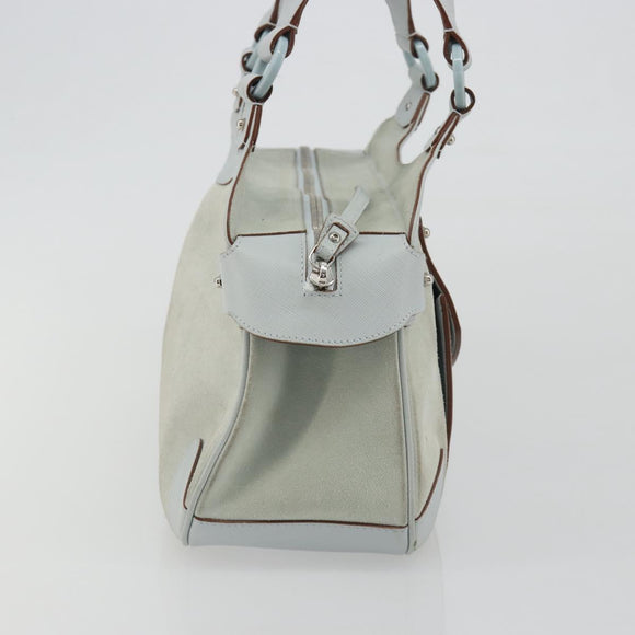 Salvatore Ferragamo Gancini Hand Bag Leather Suede Light Blue Silver Auth 186612