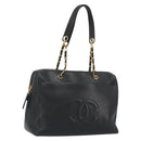 CHANEL Chain Shoulder Bag Caviar Skin Black Gold CC Auth 186613V-1