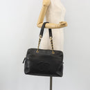CHANEL Chain Shoulder Bag Caviar Skin Black Gold CC Auth 186613V-23