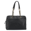 CHANEL Chain Shoulder Bag Caviar Skin Black Gold CC Auth 186613V-13