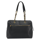 CHANEL Chain Shoulder Bag Caviar Skin Black Gold CC Auth 186613V-2