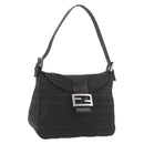 FENDI Zucchino Canvas Mamma Baguette Shoulder Bag Black Silver Auth 186623A-1
