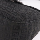 FENDI Zucchino Canvas Mamma Baguette Shoulder Bag Black Silver Auth 186623A-14