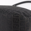FENDI Zucchino Canvas Mamma Baguette Shoulder Bag Black Silver Auth 186623A-16