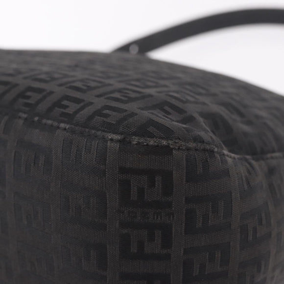 FENDI Zucchino Canvas Mamma Baguette Shoulder Bag Black Silver Auth 186623A