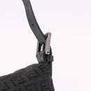FENDI Zucchino Canvas Mamma Baguette Shoulder Bag Black Silver Auth 186623A-17
