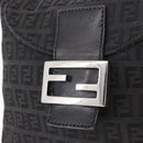 FENDI Zucchino Canvas Mamma Baguette Shoulder Bag Black Silver Auth 186623A-18