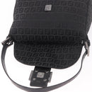 FENDI Zucchino Canvas Mamma Baguette Shoulder Bag Black Silver Auth 186623A-19