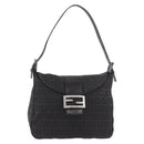 FENDI Zucchino Canvas Mamma Baguette Shoulder Bag Black Silver Auth 186623A-13