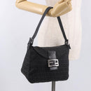 FENDI Zucchino Canvas Mamma Baguette Shoulder Bag Black Silver Auth 186623A-25