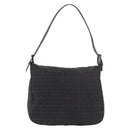 FENDI Zucchino Canvas Mamma Baguette Shoulder Bag Black Silver Auth 186623A-2