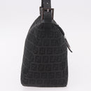 FENDI Zucchino Canvas Mamma Baguette Shoulder Bag Black Silver Auth 186623A-4
