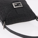 FENDI Zucchino Canvas Mamma Baguette Shoulder Bag Black Silver Auth 186623A-6