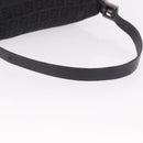 FENDI Zucchino Canvas Mamma Baguette Shoulder Bag Black Silver Auth 186623A-7