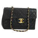 CHANEL Big Matelasse Chain Shoulder Bag Lamb Skin Black Gold CC Auth 186631SAV-1