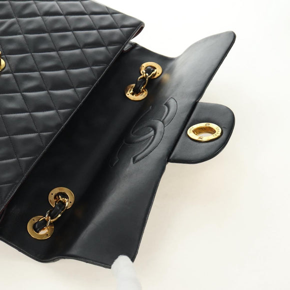 CHANEL Big Matelasse Chain Shoulder Bag Lamb Skin Black Gold CC Auth 186631SAV